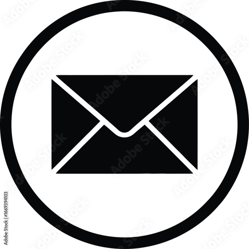 Black envelope inside circle mail communication