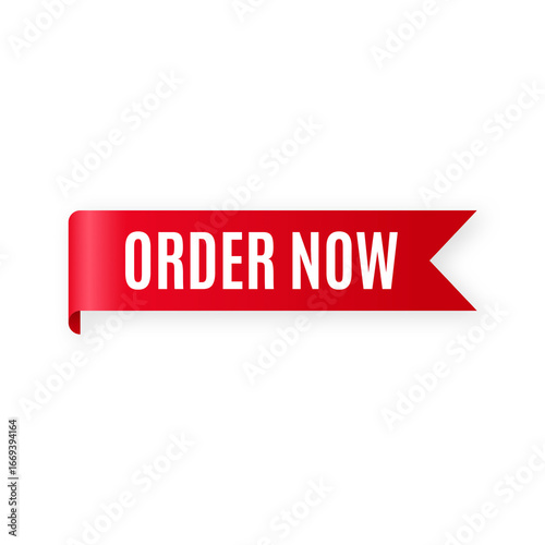 Order Now Ribbon: A clean, eye-catching graphic of a red ribbon with the words Order Now in bold white letters, perfect for e-commerce and call-to-action designs.