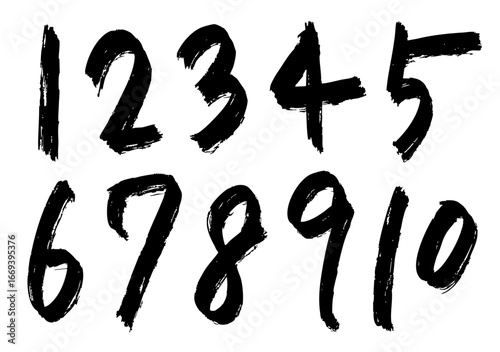 筆文字風の力強い数字セット