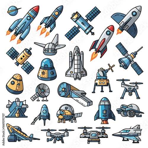 Vibrant space exploration icons for educational design, futuristic projects, and tech innovation
