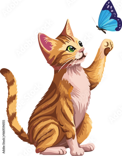 cat playing with butterfly