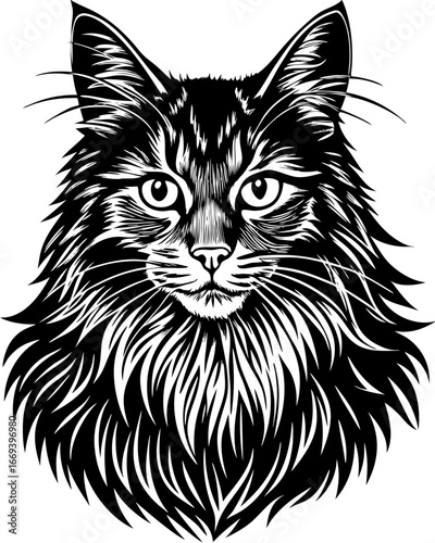 Majestic black cat portrait with piercing eyes and flowing mane, perfect for pet lovers and animal enthusiasts