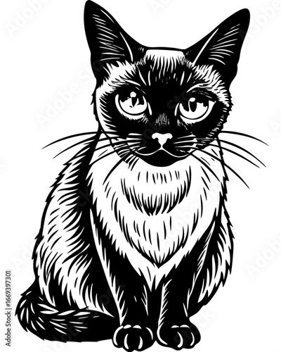 Charming Siamese cat portrait with expressive eyes, perfect for pet lovers and graphic design projects.