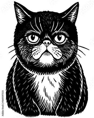 Charming black cat portrait with expressive eyes and textured fur, perfect for pet lovers and designers.