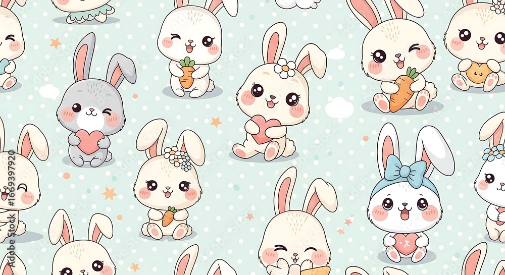 Obraz premium Cute Cartoon Bunnies Pattern Design