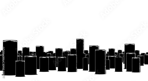 cityscape silhouette black and white urban skyline, buildings, city illustration