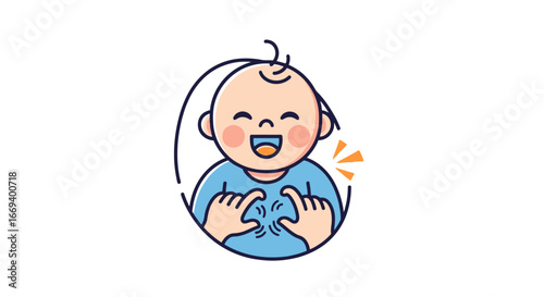 happy baby giggles, tickling illustration, infant joy, childish fun, cute toddler