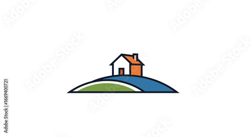 house on a hill, home sweet home, peaceful countryside, simple design, real estate logo