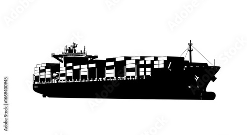 large container ship, cargo vessel, maritime freight, global trade, ocean liner, black silhouette, shipping industry, nautical transport, logistics, import export