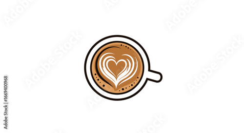 latte art coffee cup with heart design, romantic drink, cafe beverage