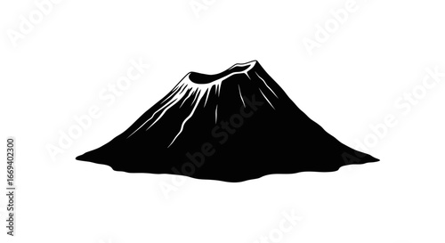 volcano peak silhouette, black and white, nature, mountain illustration, volcanic icon, simple graphic design