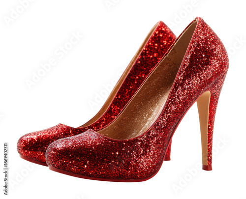 Elegant red glitter high heels fashion accessories isolated on transparent background
