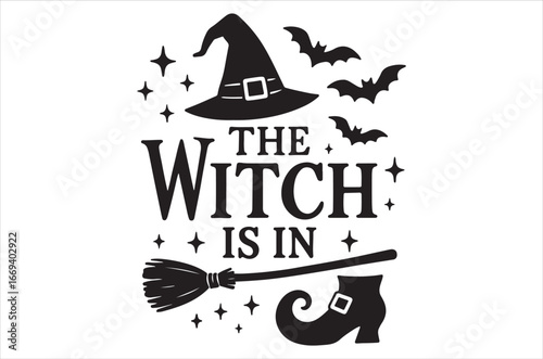 The witch is in, Retro halloween svg, Happy halloween vector illustration, pumpkin, witch, spooky, ghost Typography t shirt design, funny halloween t-shirt quotes Bundle, Cut File Cricut, Silhouette