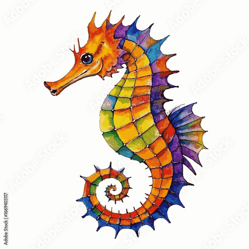 Ocean's Tiny Steed sea horse isolated watercolor vector illustration svg