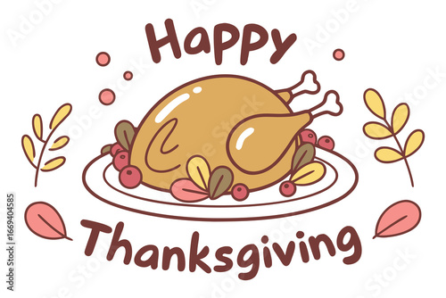 Celebrate Thanksgiving with a delicious roasted turkey feast surrounded by festive autumn leaves and berries