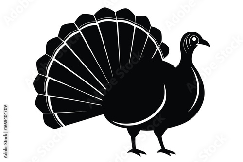 Striking black silhouette of a turkey displaying its fanned tail feathers for autumn celebrations