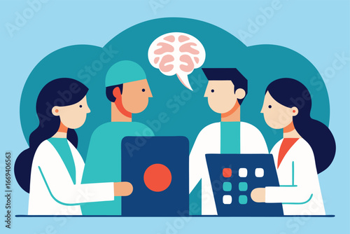 Medical Team Discussing Brain Health and Patient Care with Digital Technology