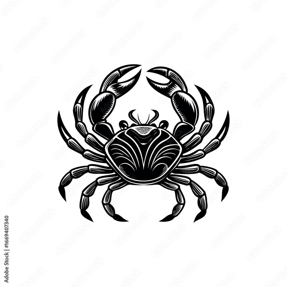 Bold and striking monochromatic image of a crab with intricate details silhouette vector Bold and striking monochromatic image of a crab with intricate details silhouette vector
