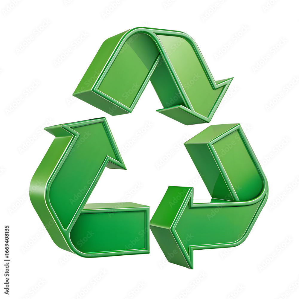 Fototapeta premium Green 3d recycling symbol on black background