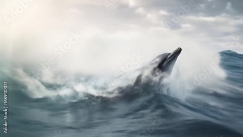 dolphin jumping out of water HD 8K wallpaper Stock Photographic Image