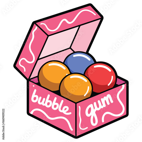 Gum paper box packaging chewing bubble balls vector illustration on white background