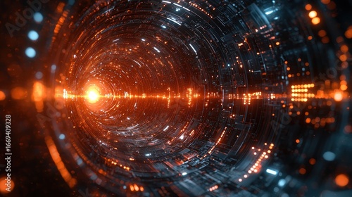 Fototapeta Naklejka Na Ścianę i Meble -  Futuristic glowing tunnel technology design