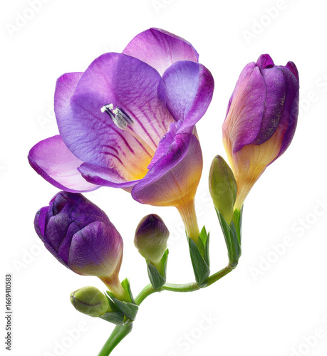 Vibrant purple freesia blooms nature floral bright light isolated on transparent background
