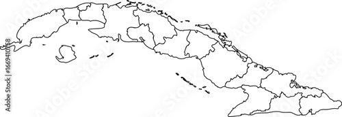 Outline Map of Cuba with Administrative Borders 