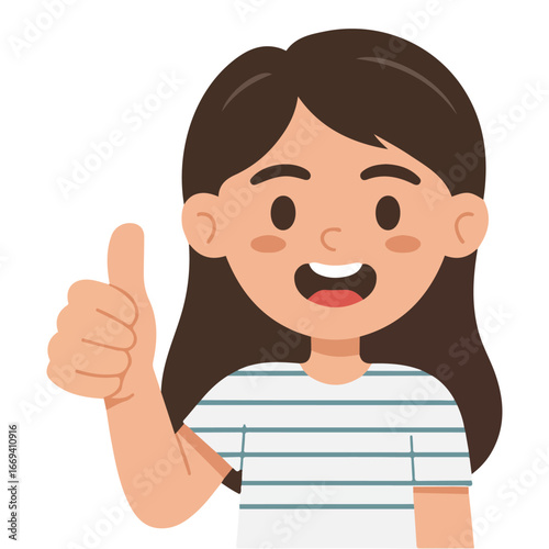 Teen girl with braces shows thumbs up vector illustration on white background