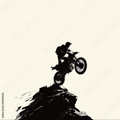 A skilled dirt bike rider leaps over a canyon in a thrilling display of motocross talent during sunset. The dramatic landscape enhances the adventure spirit of the moment.