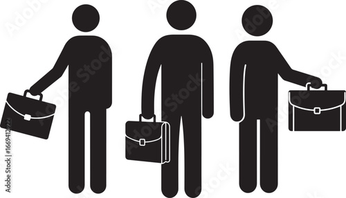 Three businessmen standing together holding briefcases silhouette