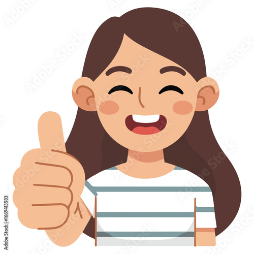 Young girl with braces giving thumbs up vector illustration on white background