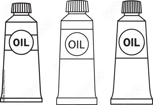 Three tubes of oil paint in a row silhouette