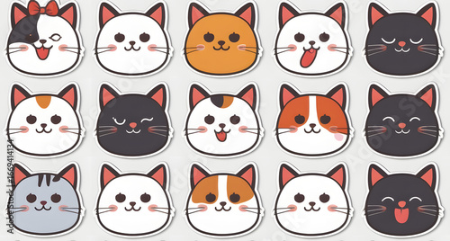 Funny set of cute cartoon animal heads and cats seamless vector pattern
