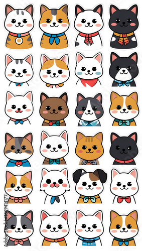 Vector collection of Christmas tree decorations with a funny cartoon animal character, like a cat, dog, rabbit, or tiger
