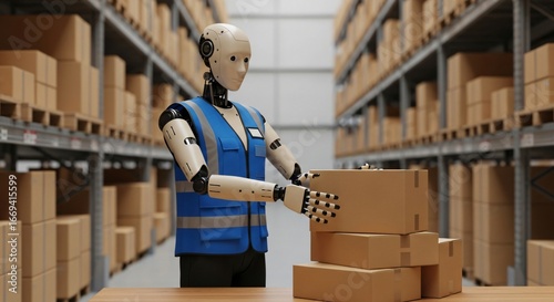 Efficient robot worker sorting packages in modern warehouse setting