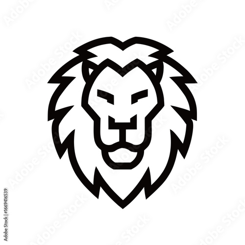 A striking lion head graphic showcases a fierce expression with a well-defined mane. This design can be used for logos, branding, or artistic projects, highlighting strength and leadership.