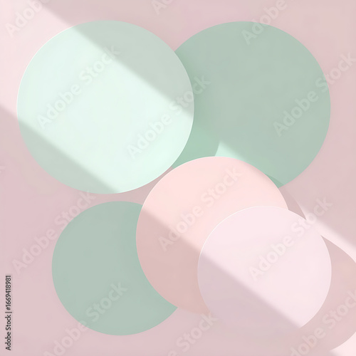 pastel, circles, minimalist, geometric, soft, shapes, spheres, orbs, round, curved, design, abstract, colorful, blush, light, mint, beige, cream, shadow, floating, overlapping, layers, composition, ba