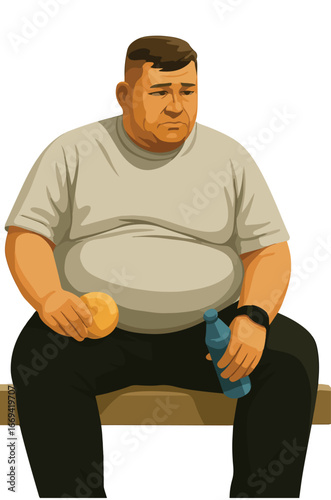 Overweight Man with a Sad Expression