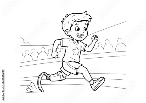 Child Running with Prosthetic Leg Coloring Page