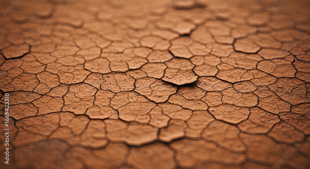 Fototapeta premium Cracked brown earth surface with a network of fissures creating polygonal shapes Focus on texture and dry environment