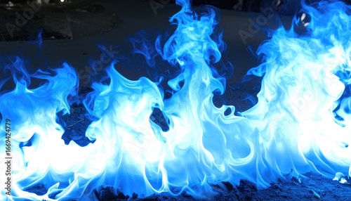 Vivid blue flames dance and swirl in a mesmerizing display of fire.