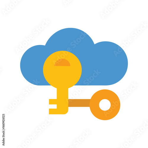 Cloud security key icon with white background data