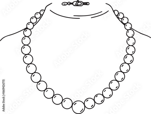 Elegant pearl necklace adorning a neckline, symbolizing timeless beauty and sophistication for fashion, jewelry design, and luxury lifestyle concepts, a vector graphic