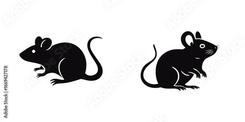 Two contrasting black silhouettes depict different mouse shapes, highlighting various physical features for easy comparison. Ideal for educational or design purposes.
