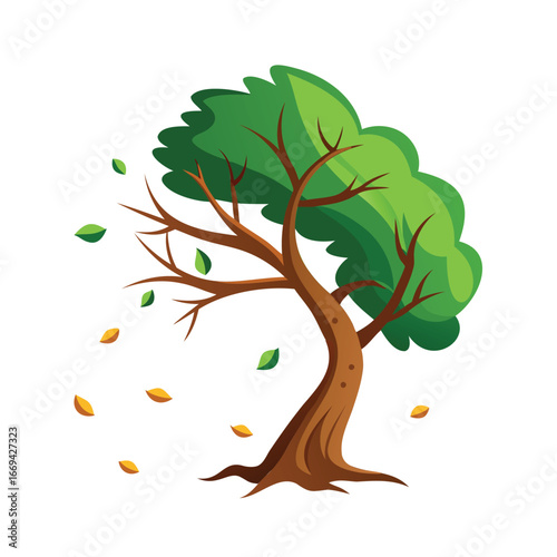 Autumn tree losing leaves in the wind