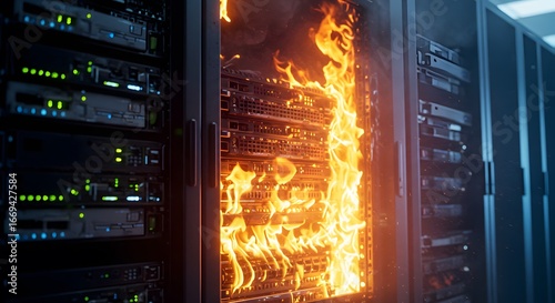 Server rack fire in data center