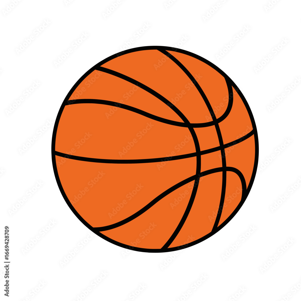 Obraz premium A flat vector illustration of a basketball, orange with black stripes.