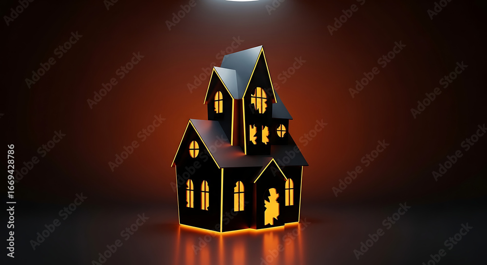Naklejka premium Spooky 3D Haunted House Illustration for Halloween