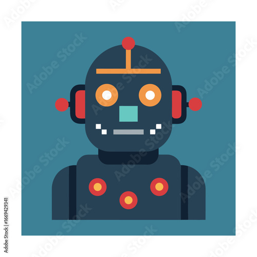 Flat design illustration of a dark blue robot head